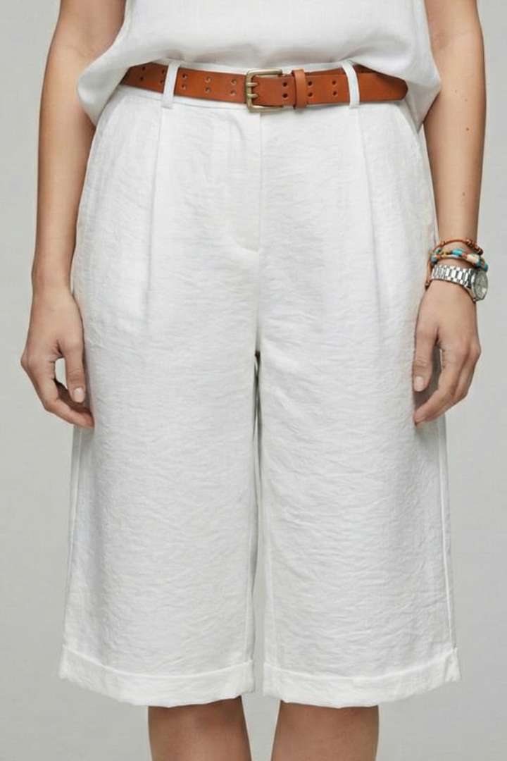 Iris | High Waisted Wide Leg Cuffed Bermuda Shorts