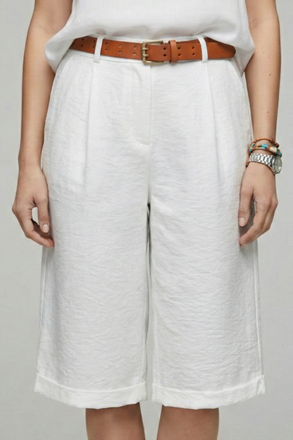 Iris | High Waisted Wide Leg Cuffed Bermuda Shorts