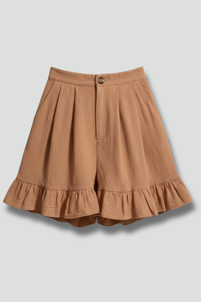 Violet | High Waisted Ruffle Hem Pleated Shorts