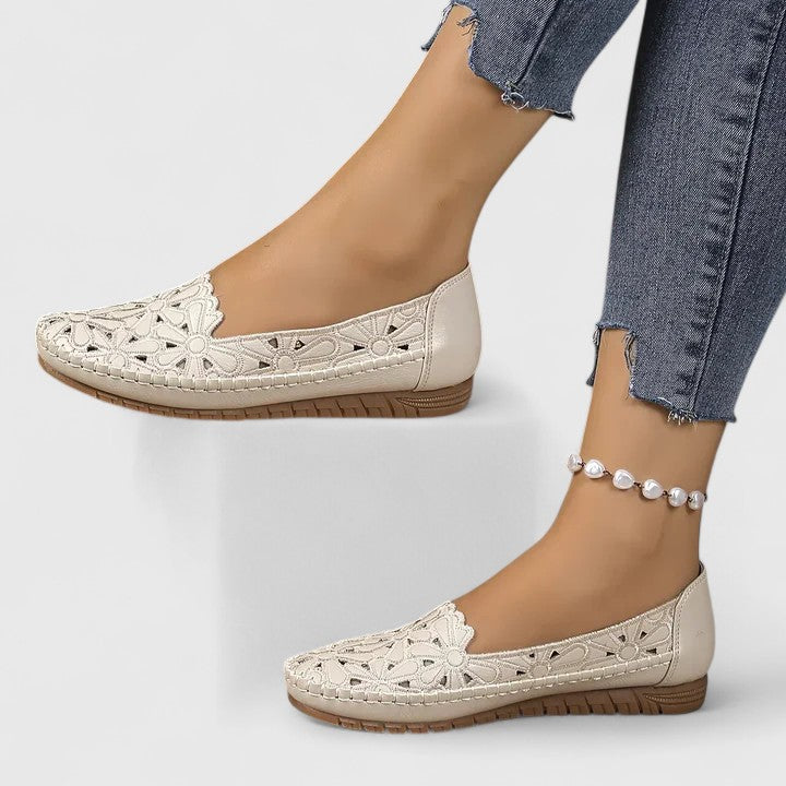 Zoe | Floral Flat Loafer Sandals