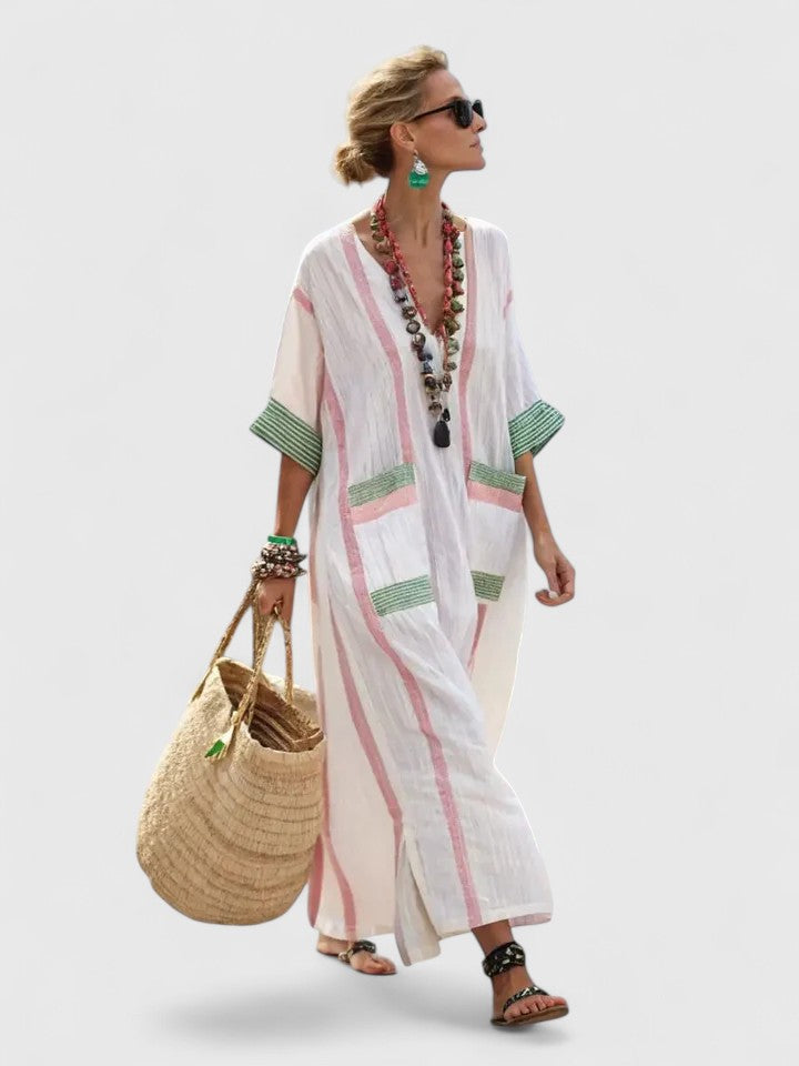 Zoe | Striped Linen Boho Maxi Dress