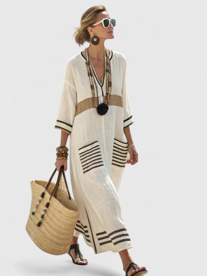 Zoe | Striped Linen Boho Maxi Dress
