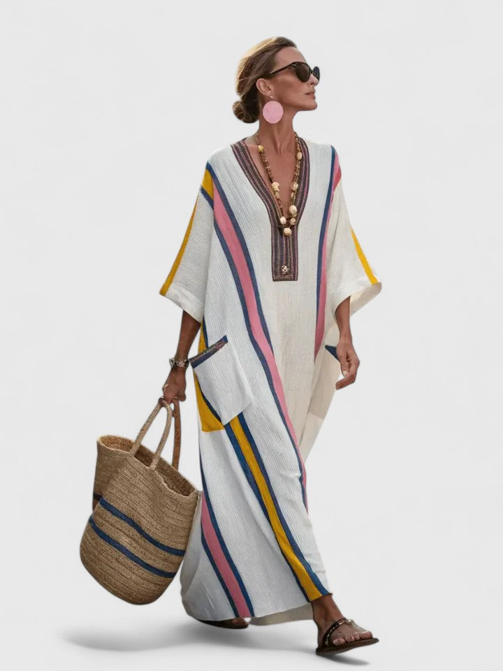 Zoe | Striped Linen Boho Maxi Dress