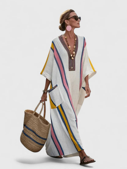 Zoe | Striped Linen Boho Maxi Dress