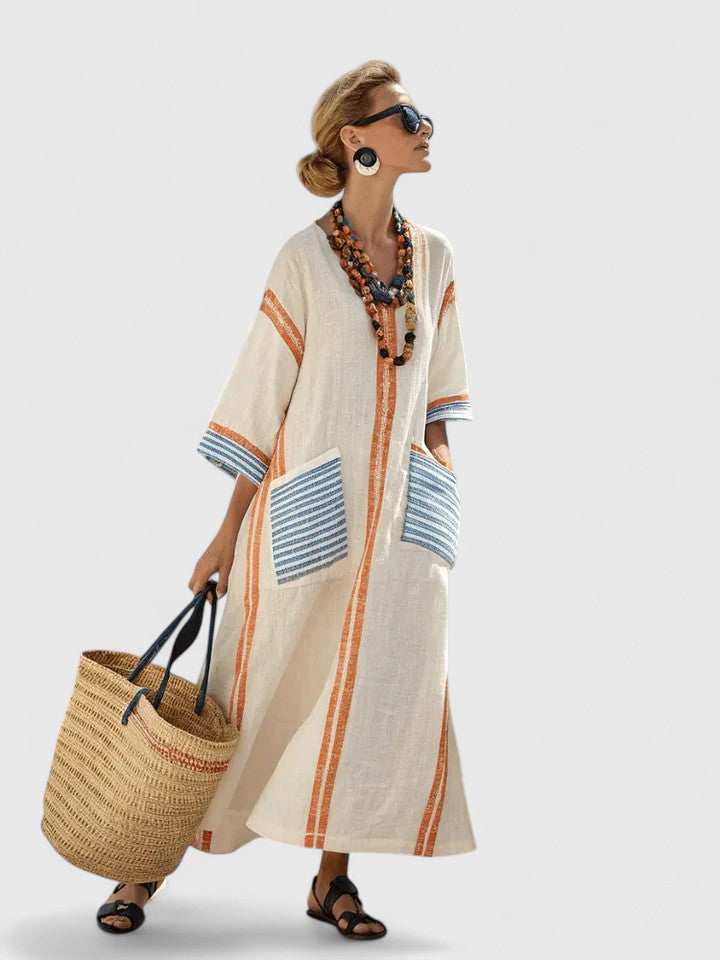 Zoe | Striped Linen Boho Maxi Dress