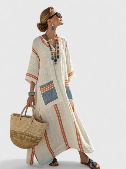 Zoe | Striped Linen Boho Maxi Dress