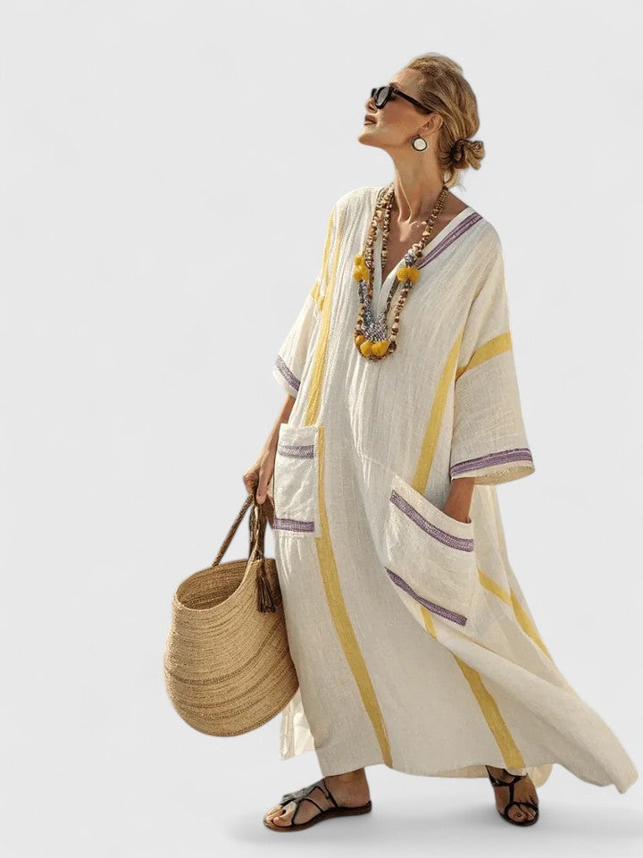 Zoe | Striped Linen Boho Maxi Dress