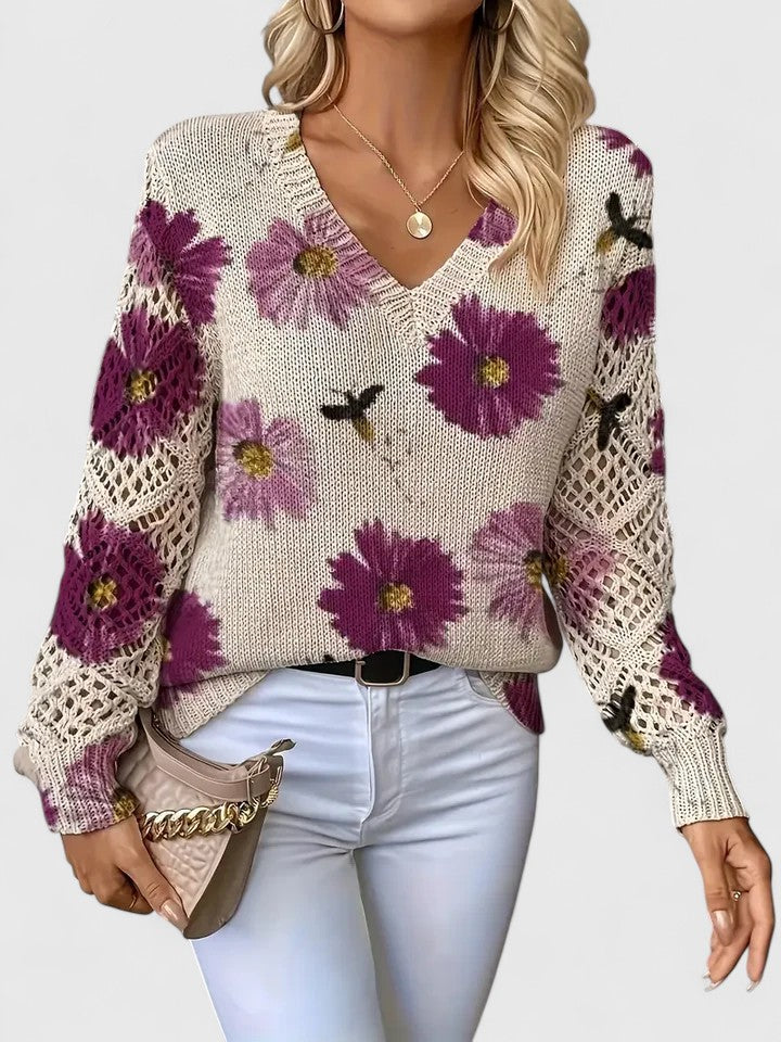 Zoey | Elegant Floral Print Knit Top