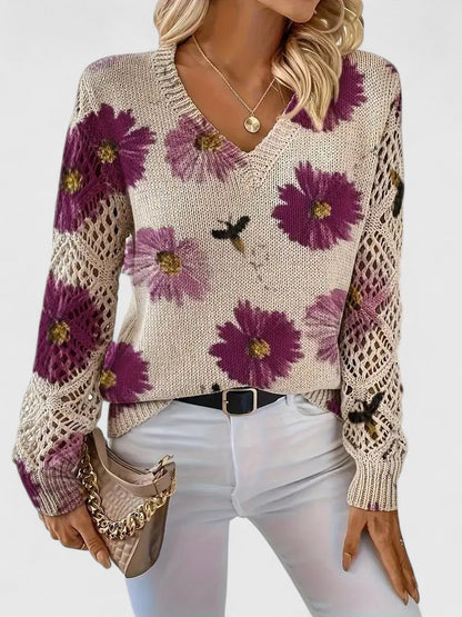 Zoey | Elegant Floral Print Knit Top