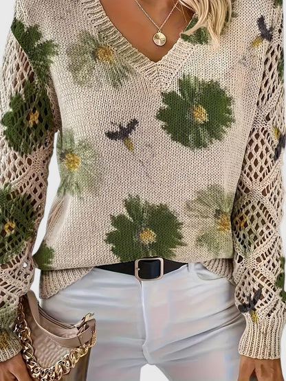 Zoey | Elegant Floral Print Knit Top