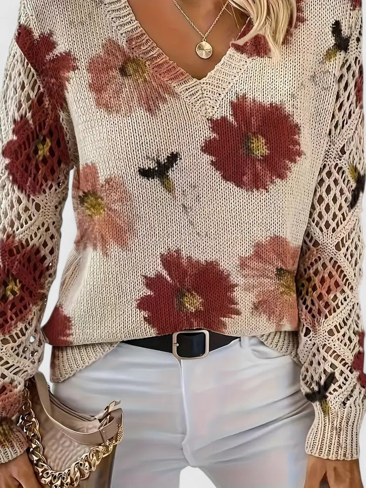 Zoey | Elegant Floral Print Knit Top