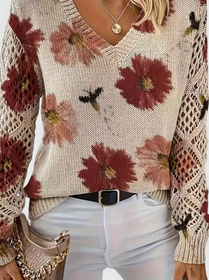 Zoey | Elegant Floral Print Knit Top
