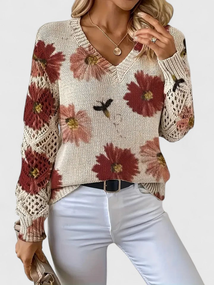 Zoey | Elegant Floral Print Knit Top