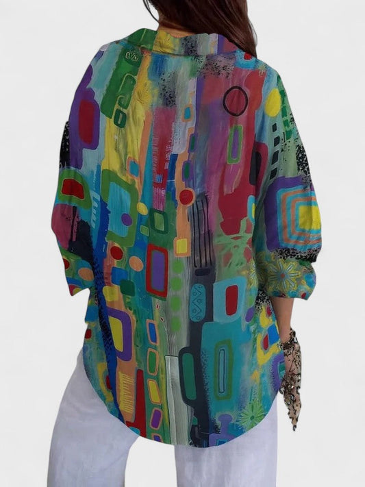 Zoey | Geometric Print Stand Collar Blouse