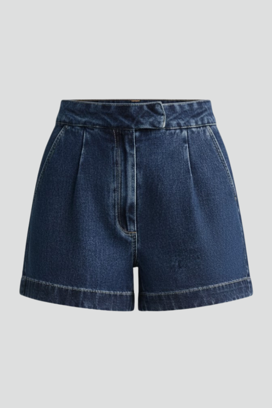 Leah | High Waisted Rolled Hem Denim Shorts