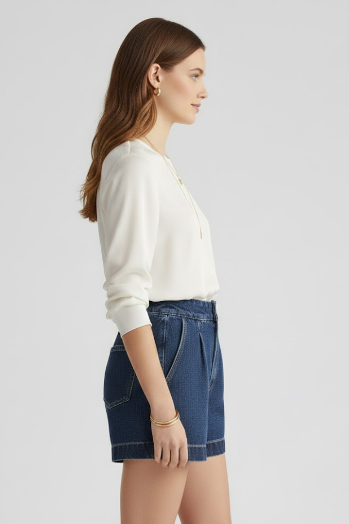 Leah | High Waisted Rolled Hem Denim Shorts
