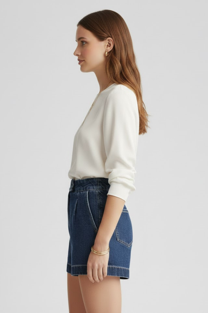 Leah | High Waisted Rolled Hem Denim Shorts