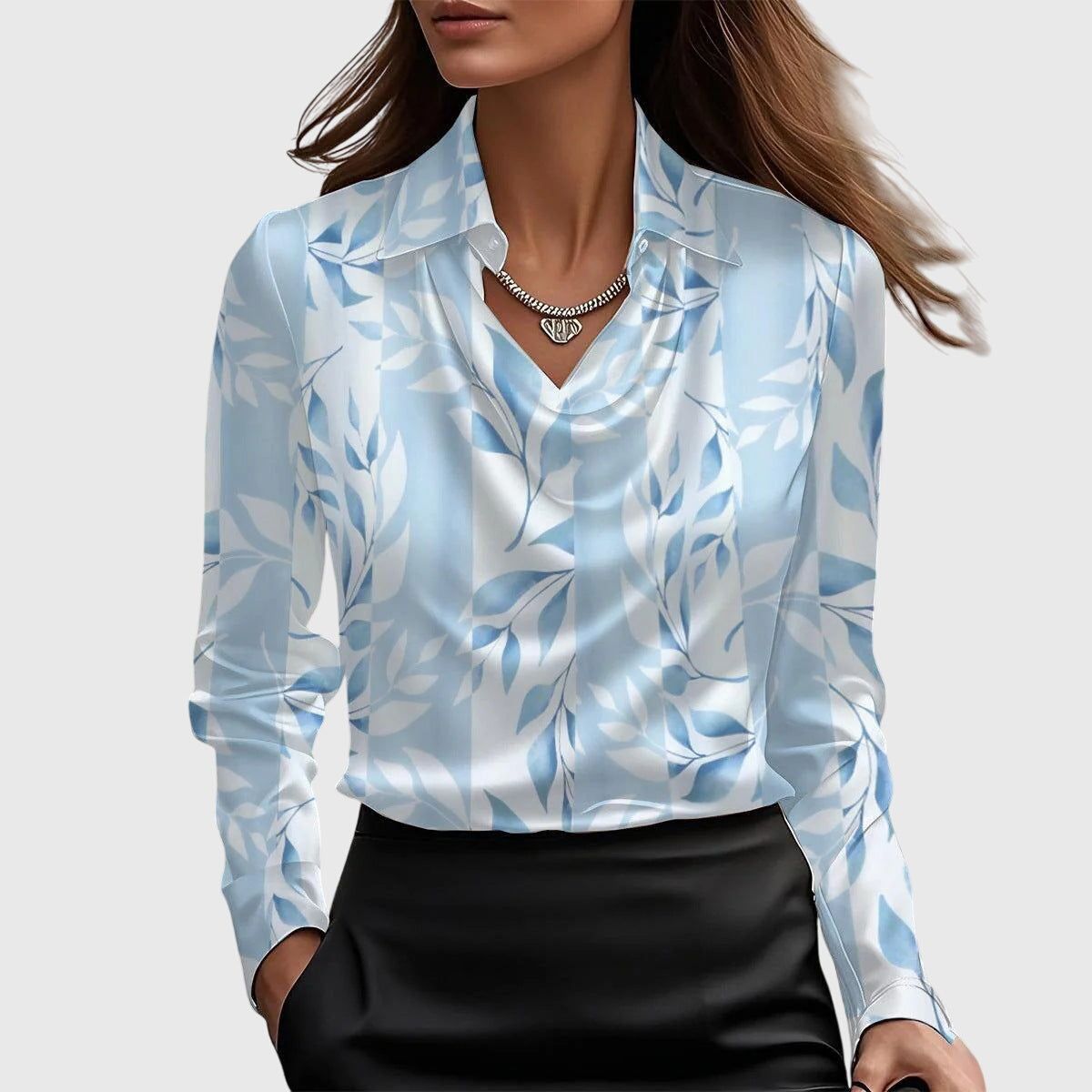 Stella | Elegant Cowl Neck Collared Blouse