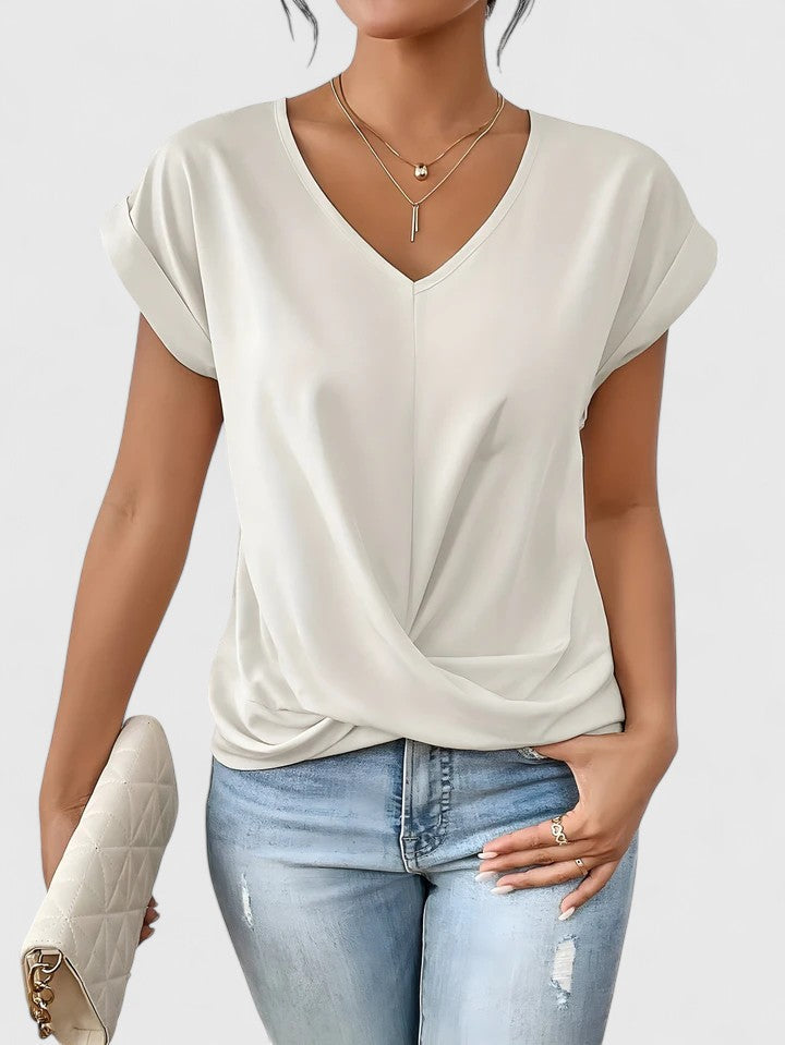 Nora | Elegant Cap Sleeve Top With V-Neck