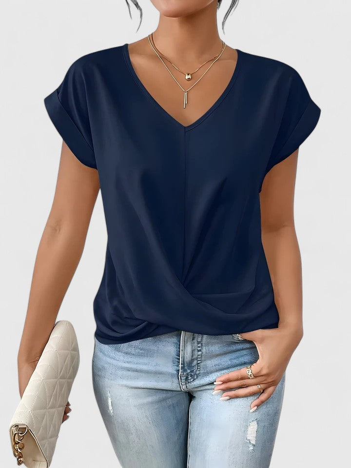 Nora | Elegant Cap Sleeve Top With V-Neck