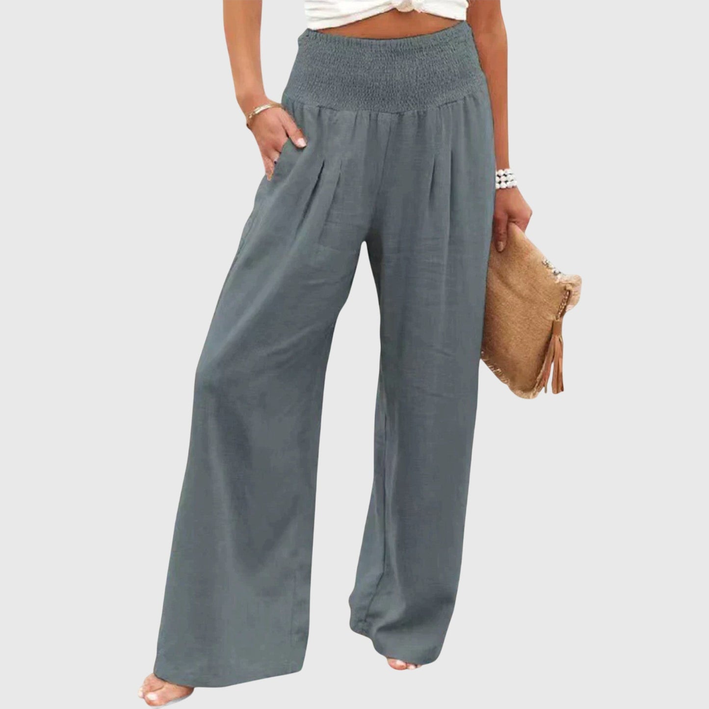 Natalie | Comfortable Smocked Waist Wide Leg Pants