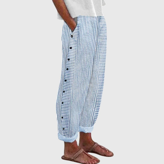 Iris | Comfortable Striped Snap Button Pants