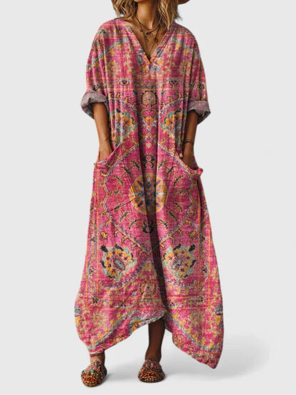 Amber | Vintage Print Oversized Boho Maxi Dress