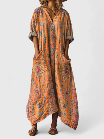 Amber | Vintage Print Oversized Boho Maxi Dress