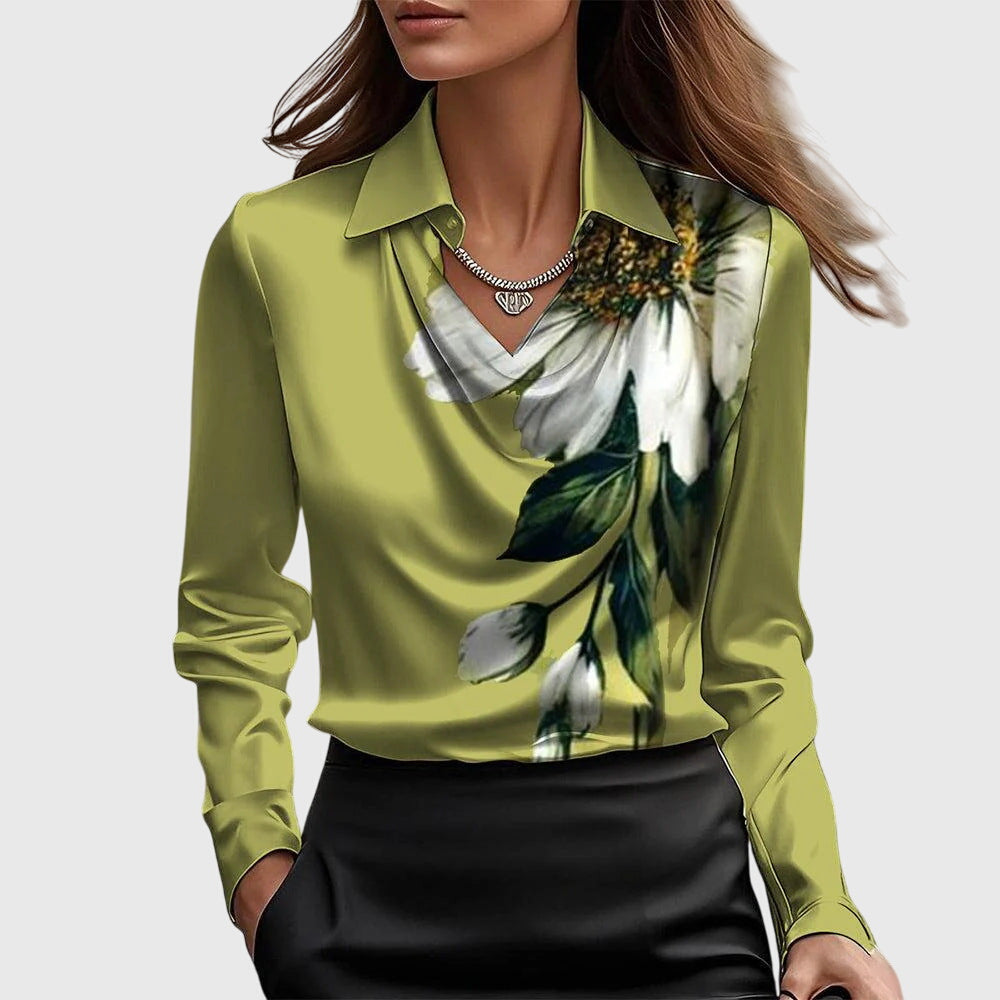 Stella | Elegant Cowl Neck Collared Blouse