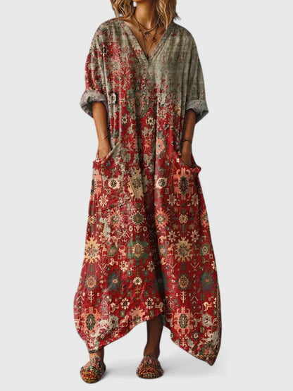 Amber | Vintage Print Oversized Boho Maxi Dress