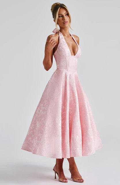 Cassidy | Halter Neck Midi Wedding Guest Dress