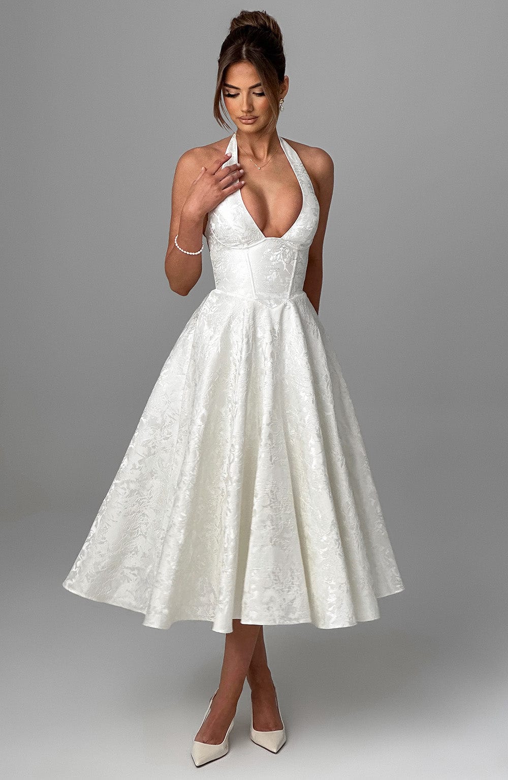 Cassidy | Halter Neck Midi Wedding Guest Dress