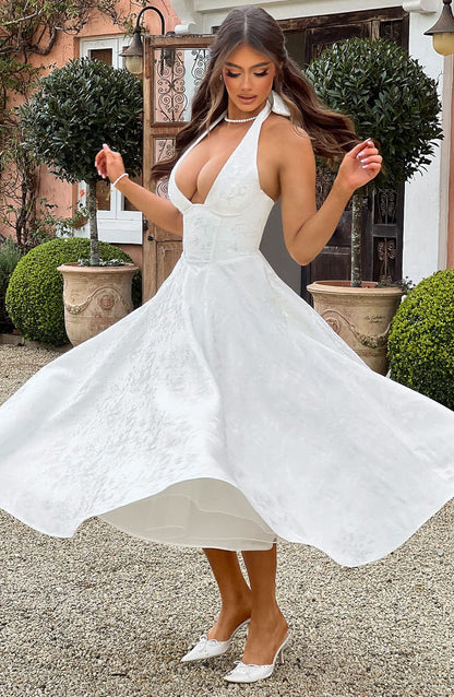 Cassidy | Halter Neck Midi Wedding Guest Dress