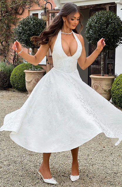Cassidy | Halter Neck Midi Wedding Guest Dress