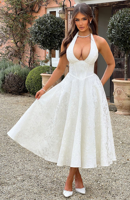 Cassidy | Halter Neck Midi Wedding Guest Dress