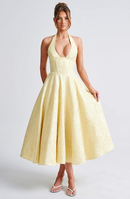 Cassidy | Halter Neck Midi Wedding Guest Dress
