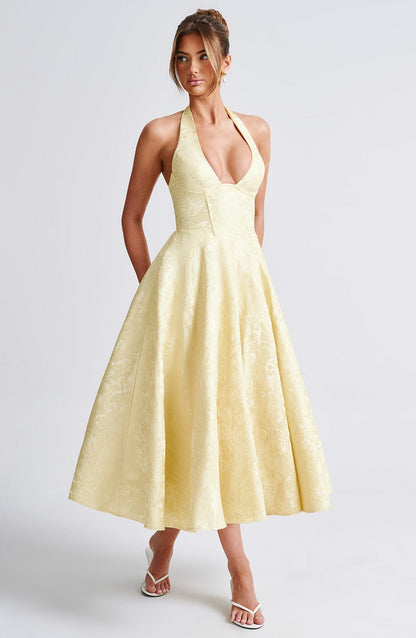 Cassidy | Halter Neck Midi Wedding Guest Dress