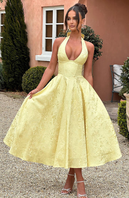 Cassidy | Halter Neck Midi Wedding Guest Dress