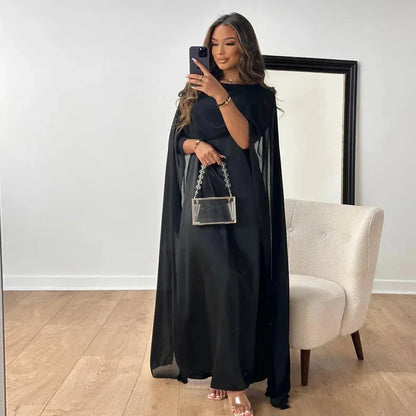 Serena | Elegant Cape Maxi Dress for Wedding Guest