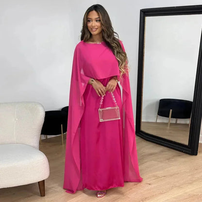 Serena | Elegant Cape Maxi Dress for Wedding Guest