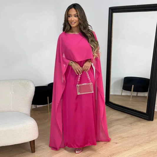 Serena | Elegant Cape Maxi Dress for Wedding Guest