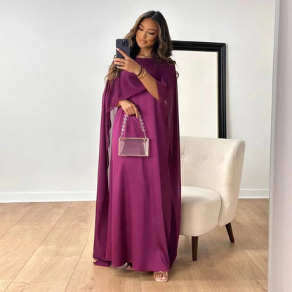 Serena | Elegant Cape Maxi Dress for Wedding Guest