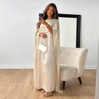 Serena | Elegant Cape Maxi Dress for Wedding Guest