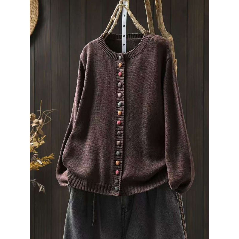 Lily | Multicolor Button Crew Neck Cardigan