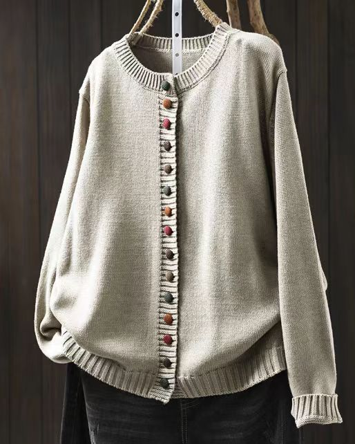 Lily | Multicolor Button Crew Neck Cardigan