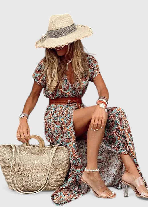 Violet | Elegant Printed Boho Maxi Dress