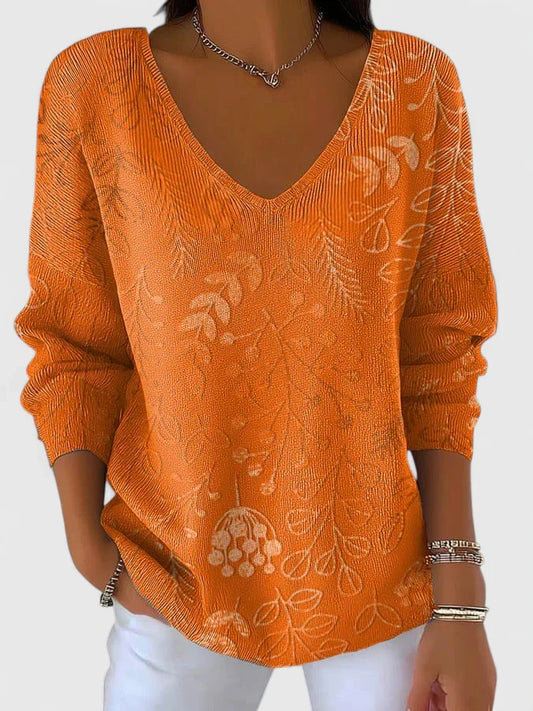Autumn | Botanical Print V Neck Top