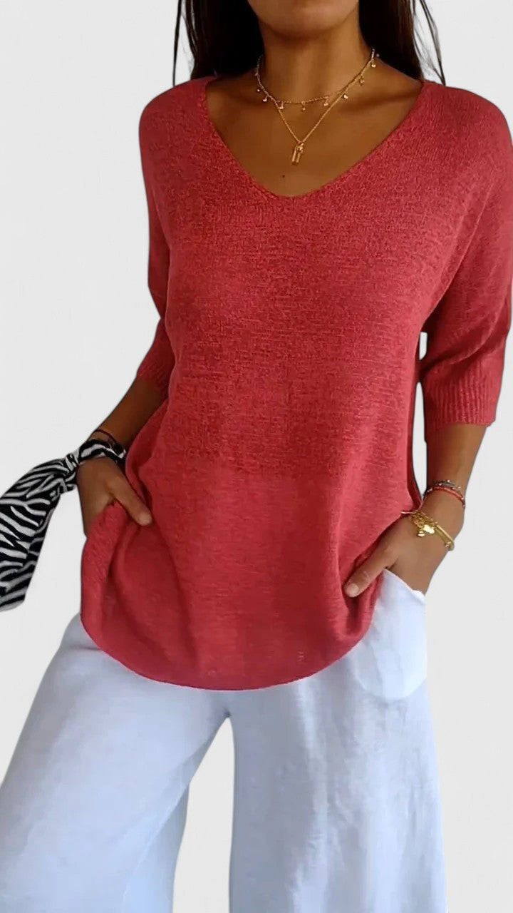 Violet | V Neck Knit Oversized Top