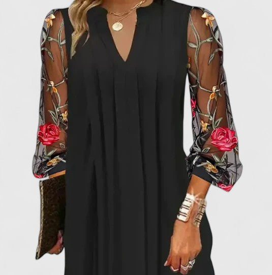 Bella | Elegant Embroidered Pleated Mini Dress