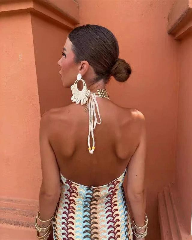 Peyton | Boho Halter Maxi Dress for Wedding Guest
